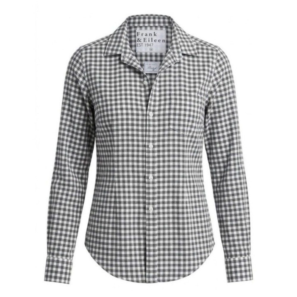 Frank & Eileen Barry Shirt Plaid Buttons Long Sleeve Large Cotton Black White